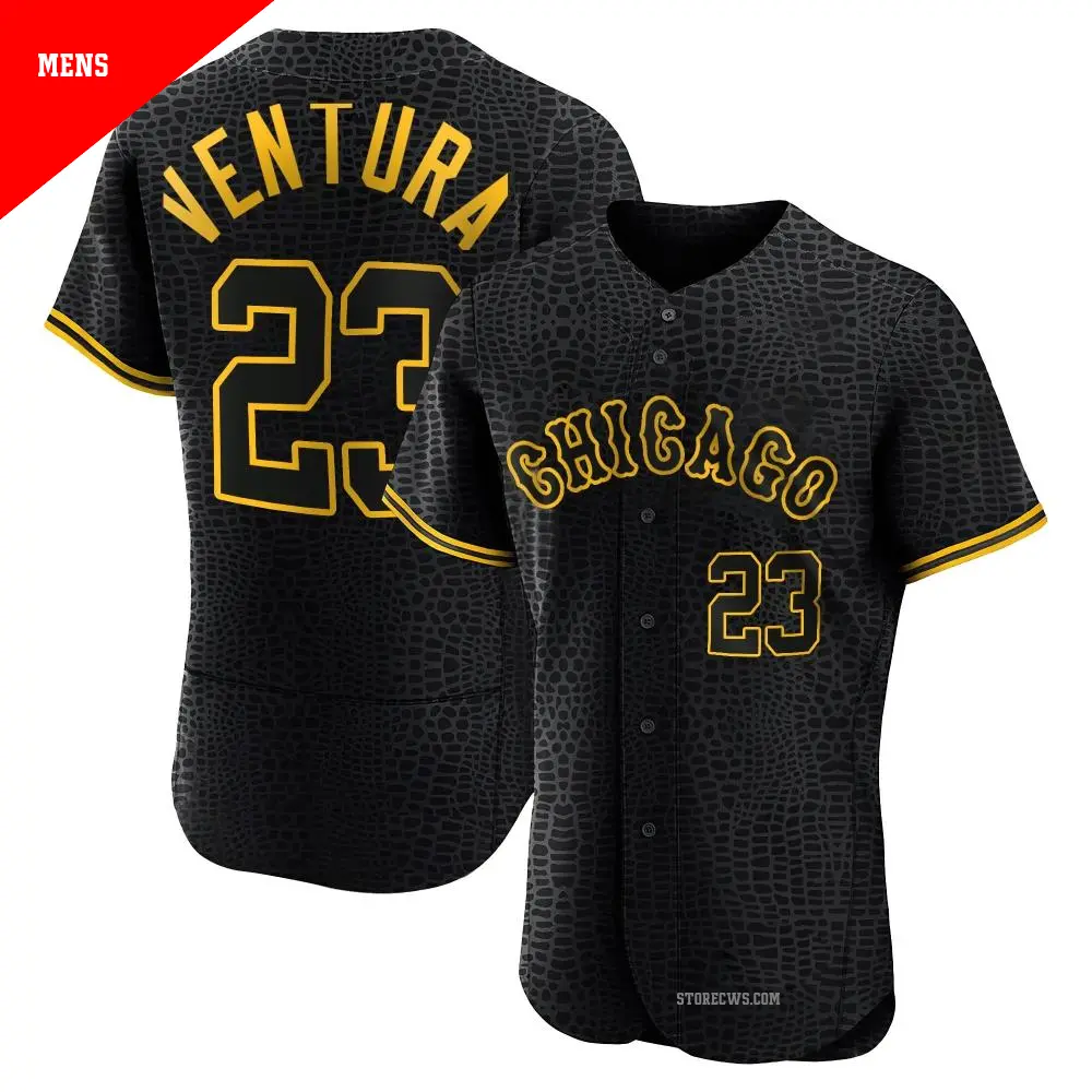 Men's ＃23 Robin Ventura Chicago White Sox Black Authentic Snake Skin City Jersey