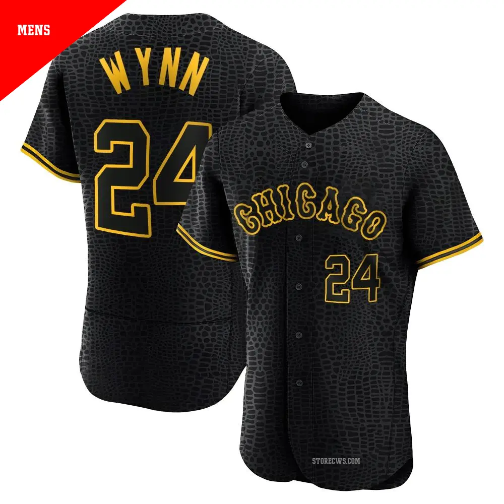 Men's ＃24 Early Wynn Chicago White Sox Black Authentic Snake Skin City Jersey