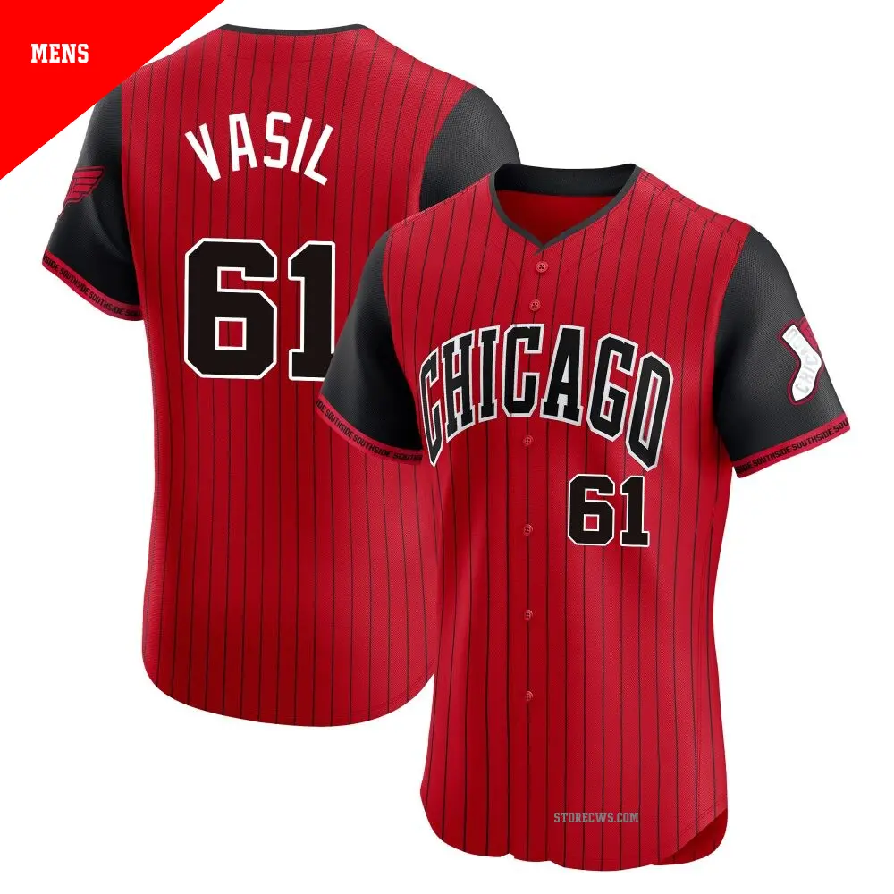 Men's ＃61 Mike Vasil Chicago White Sox Red/Black Elite 2025 City Connect Jersey