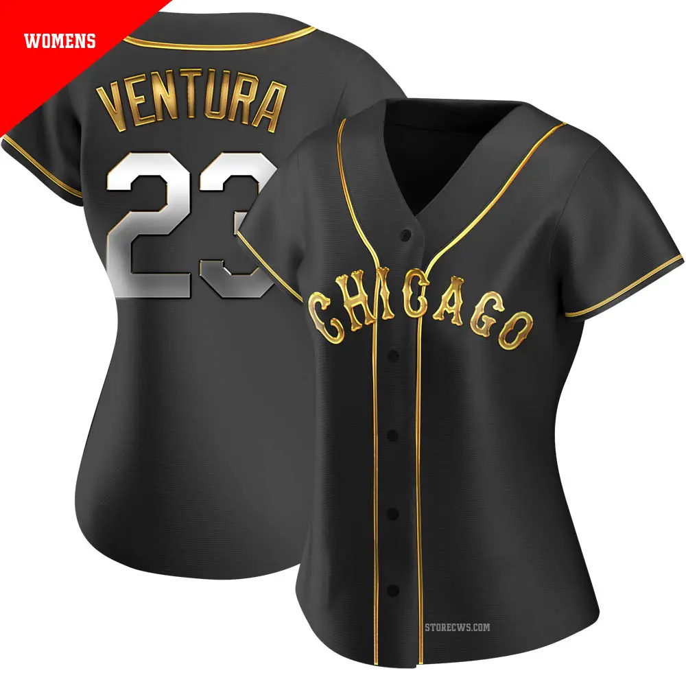 Women's ＃23 Robin Ventura Chicago White Sox Gold Replica Black en Alternate Jersey