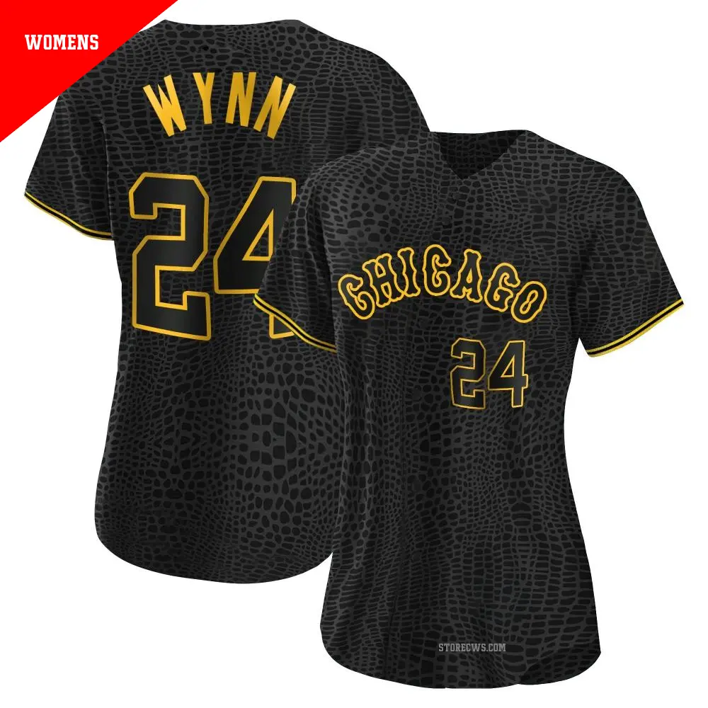 Women's ＃24 Early Wynn Chicago White Sox Black Authentic Snake Skin City Jersey