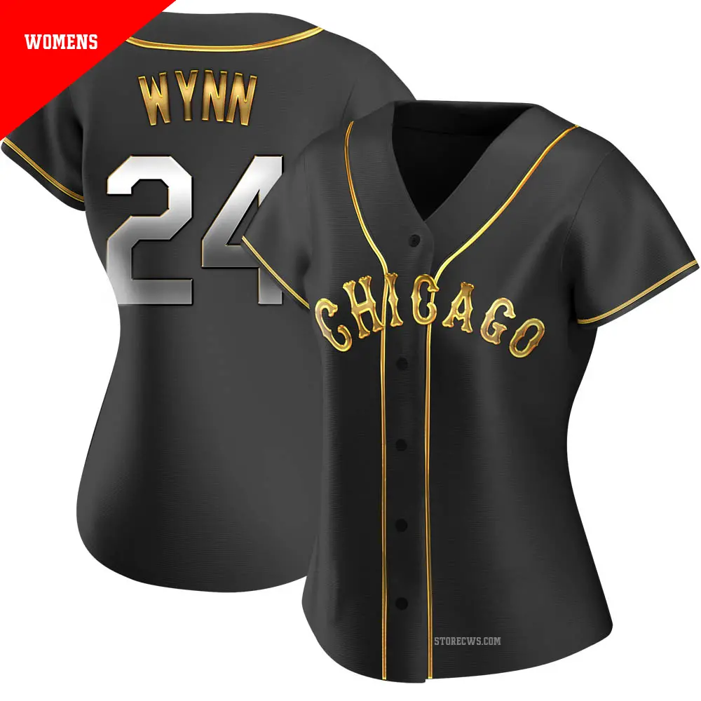 Women's ＃24 Early Wynn Chicago White Sox Gold Replica Black en Alternate Jersey