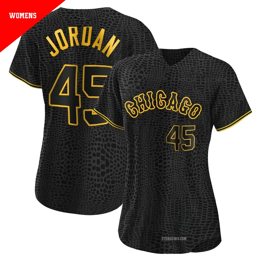 Women's ＃45 Michael Jordan Chicago White Sox Black Authentic Snake Skin City Jersey