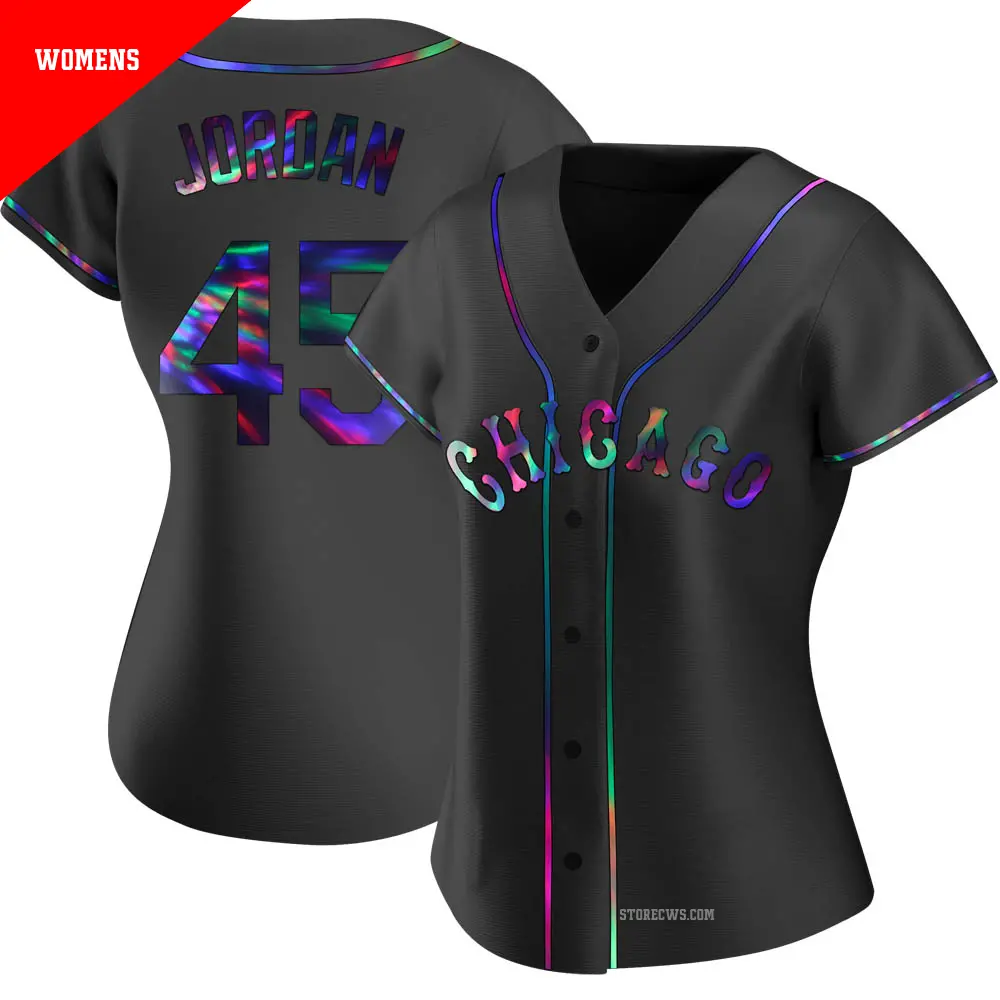 Women's ＃45 Michael Jordan Chicago White Sox Black Replica Holographic Alternate Jersey