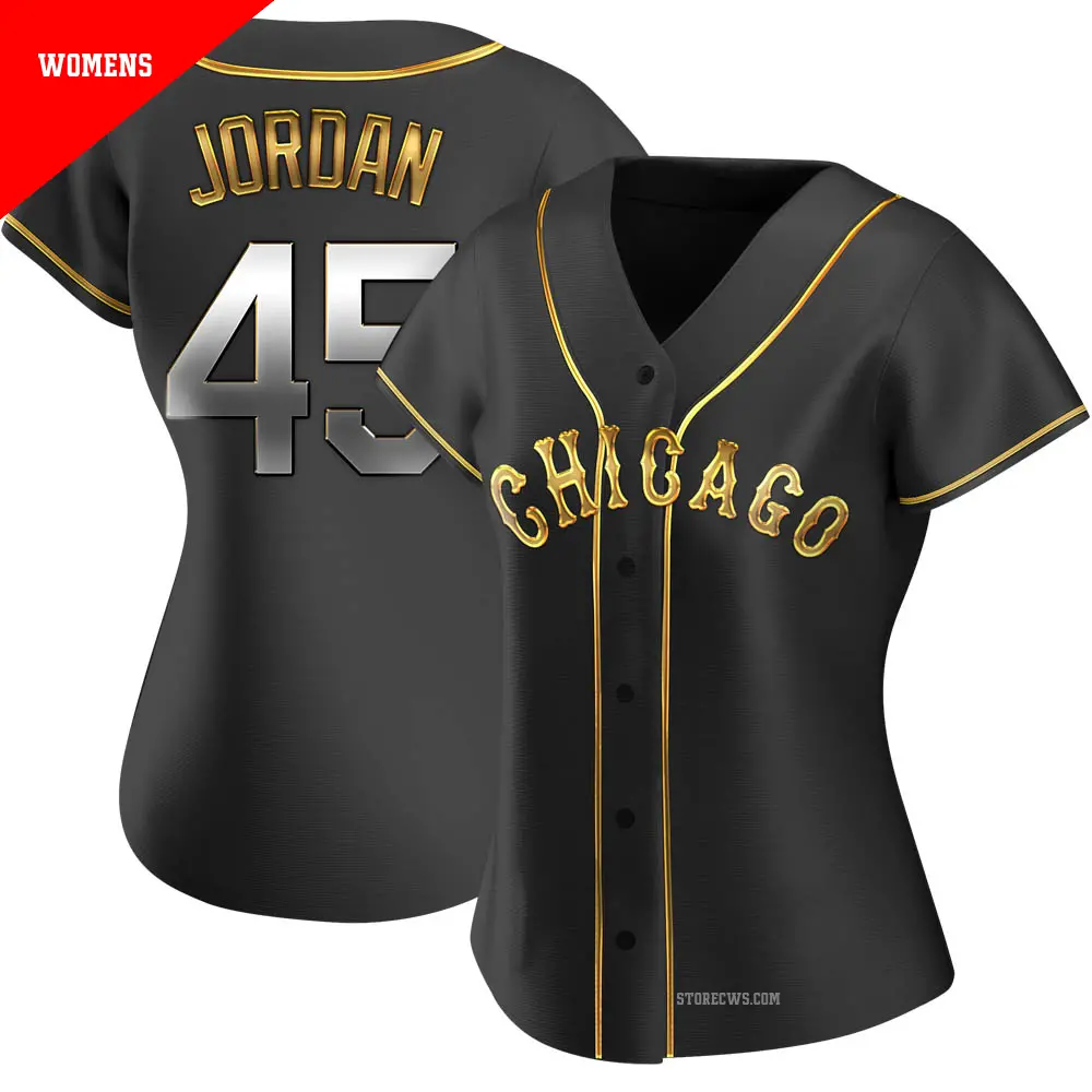 Women's ＃45 Michael Jordan Chicago White Sox Gold Replica Black en Alternate Jersey