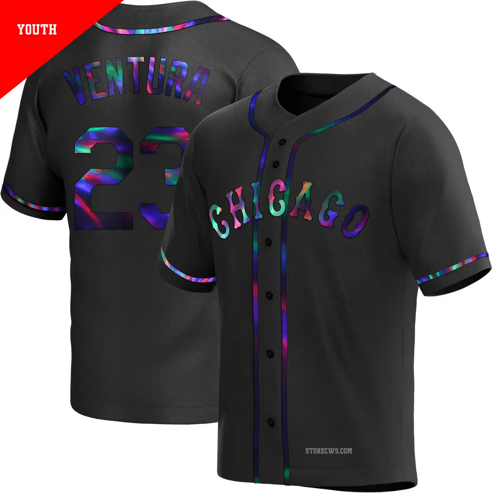 Youth ＃23 Robin Ventura Chicago White Sox Black Replica Holographic Alternate Jersey