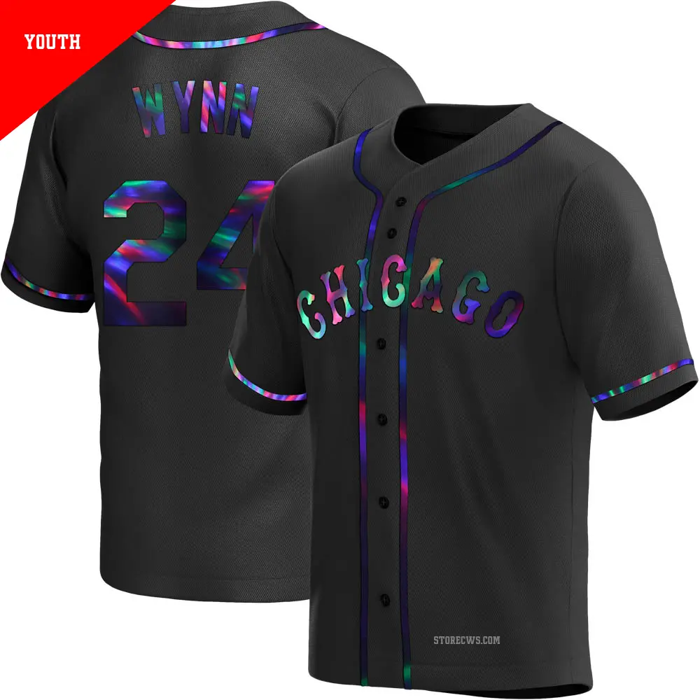 Youth ＃24 Early Wynn Chicago White Sox Black Replica Holographic Alternate Jersey
