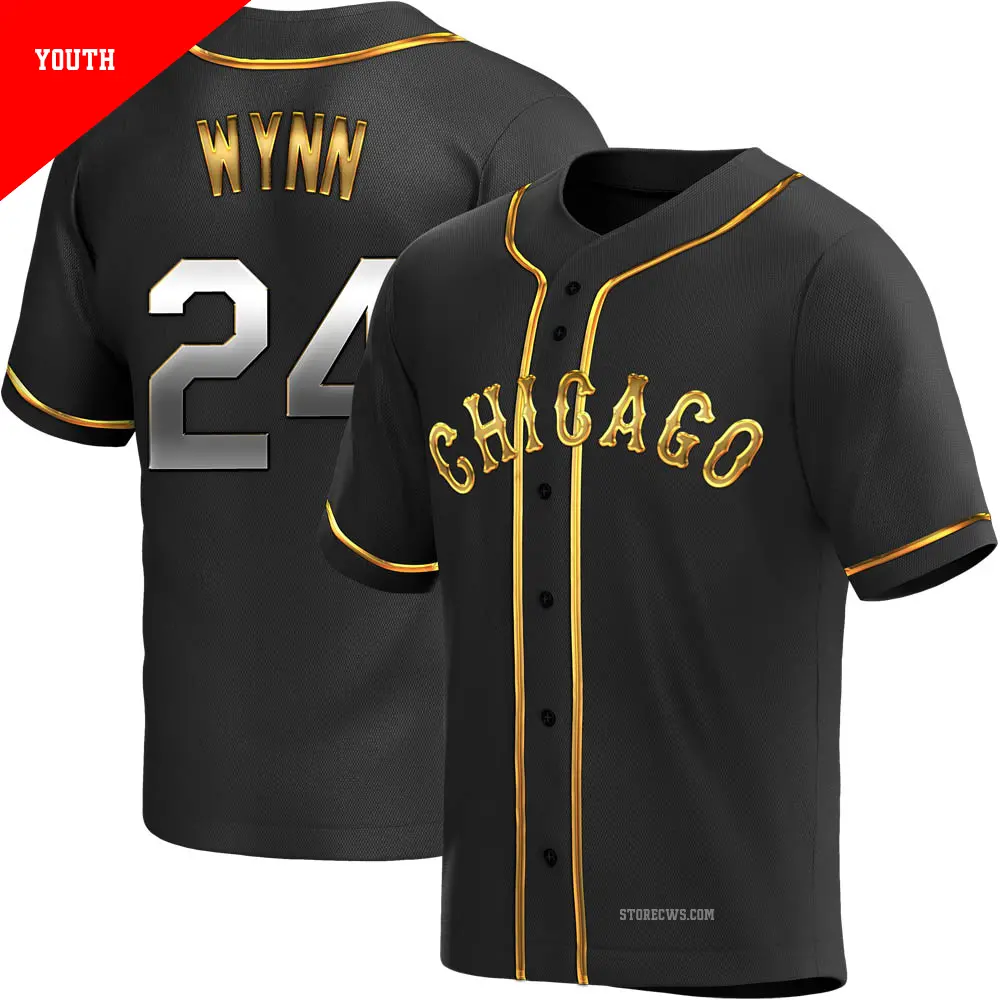 Youth ＃24 Early Wynn Chicago White Sox Gold Replica Black en Alternate Jersey