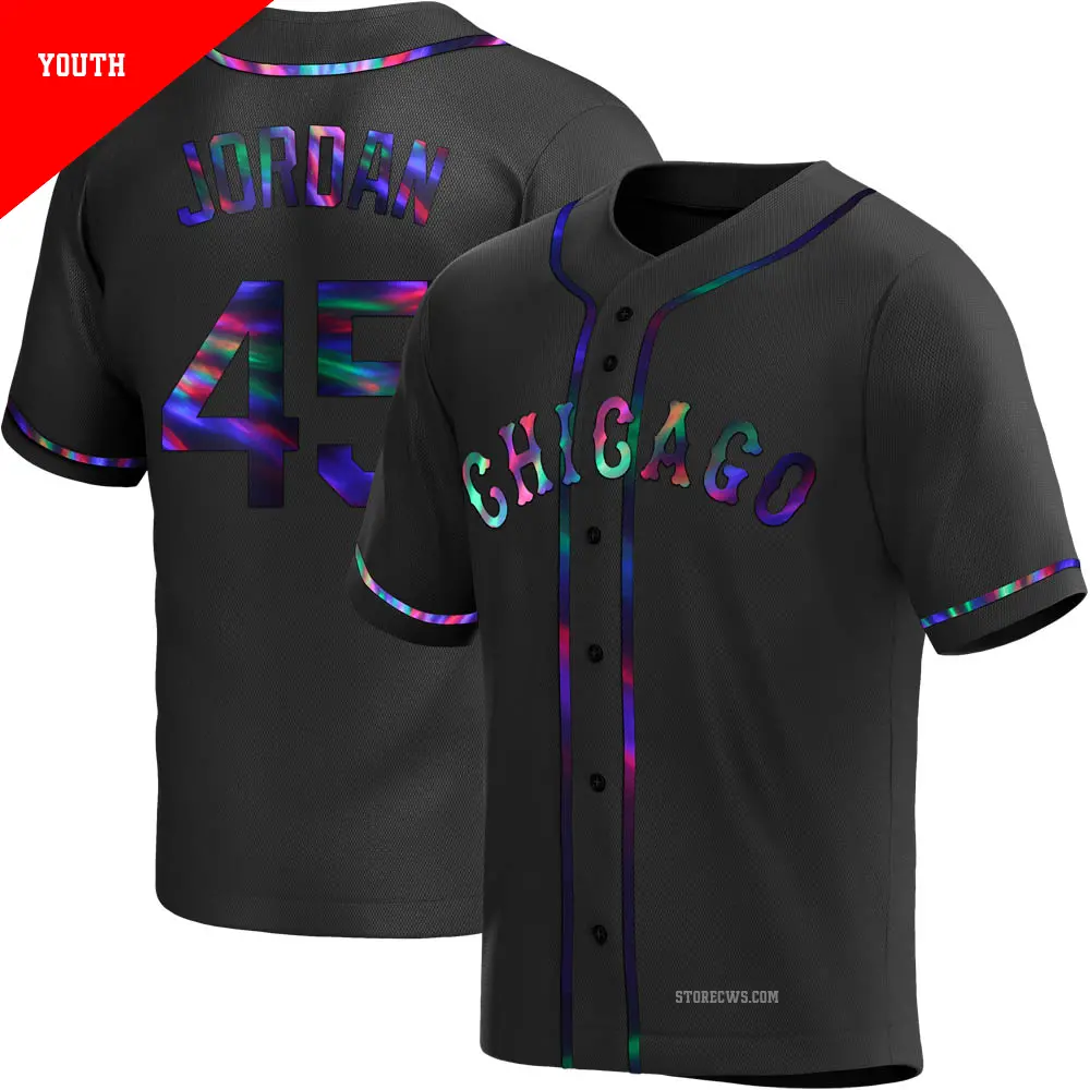 Youth ＃45 Michael Jordan Chicago White Sox Black Replica Holographic Alternate Jersey