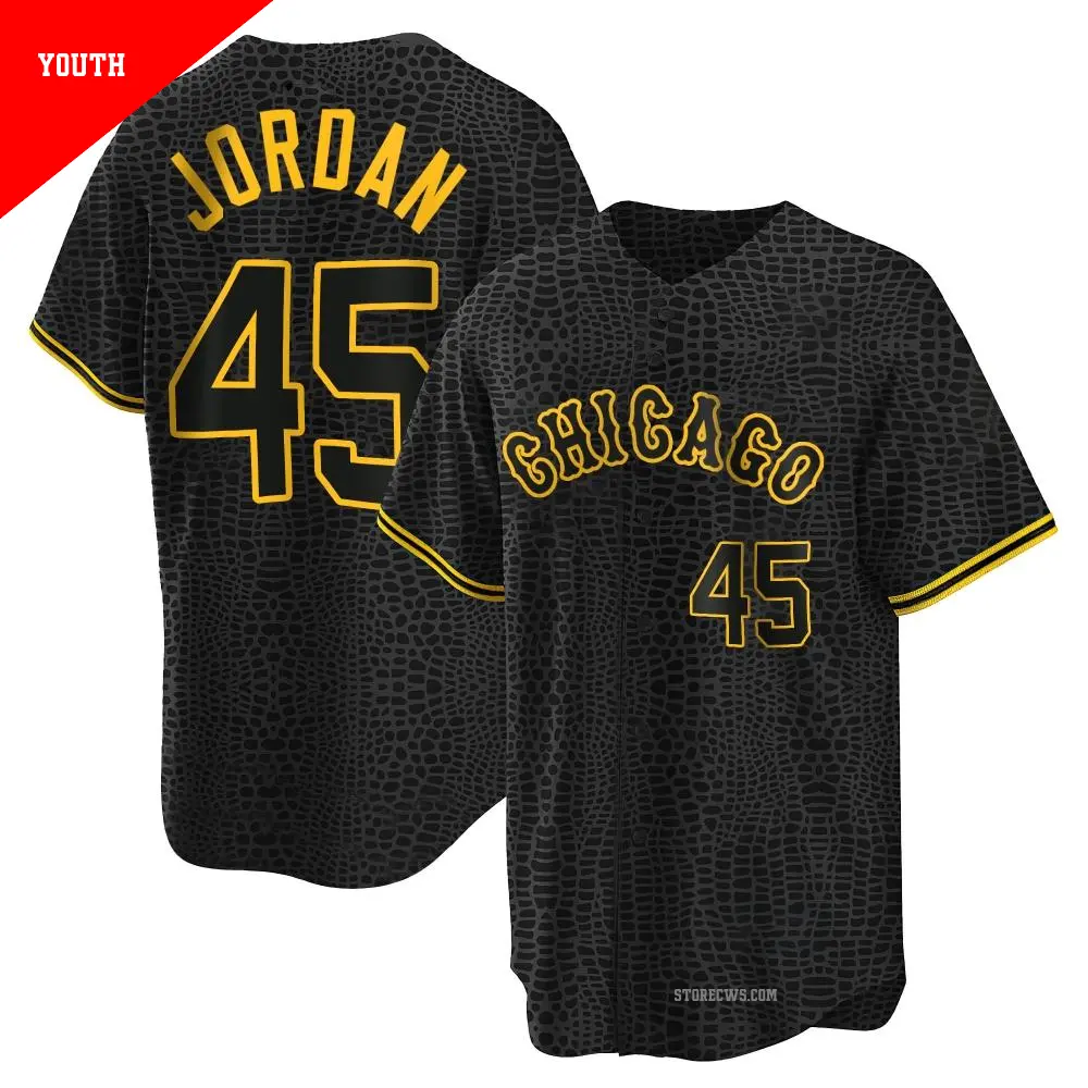 Youth ＃45 Michael Jordan Chicago White Sox Black Replica Snake Skin City Jersey