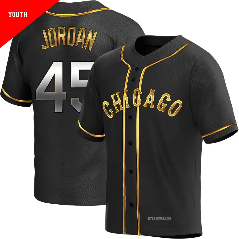 Youth ＃45 Michael Jordan Chicago White Sox Gold Replica Black en Alternate Jersey